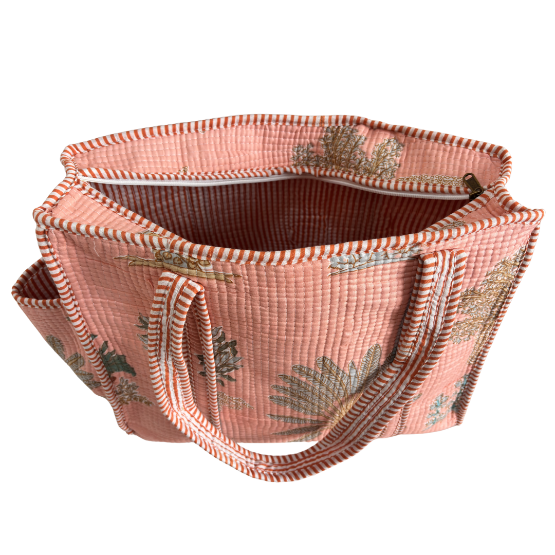 Artisan Quilted Bloom Quilted Cotton Tote - Handcrafted Shopping Companion
