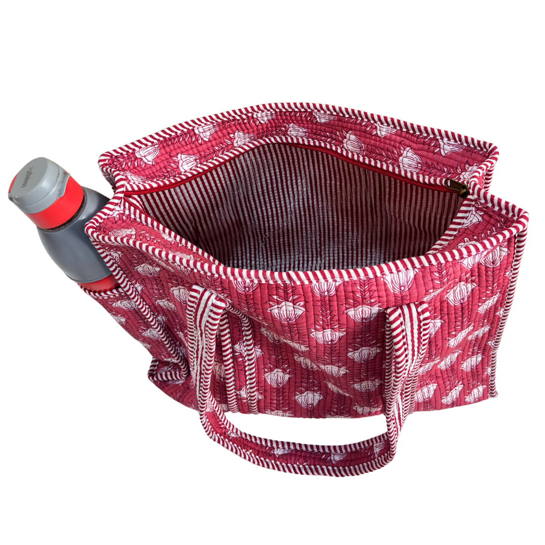 Artisan Quilted Bloom Cotton Tote - Handcrafted Shopping Companion