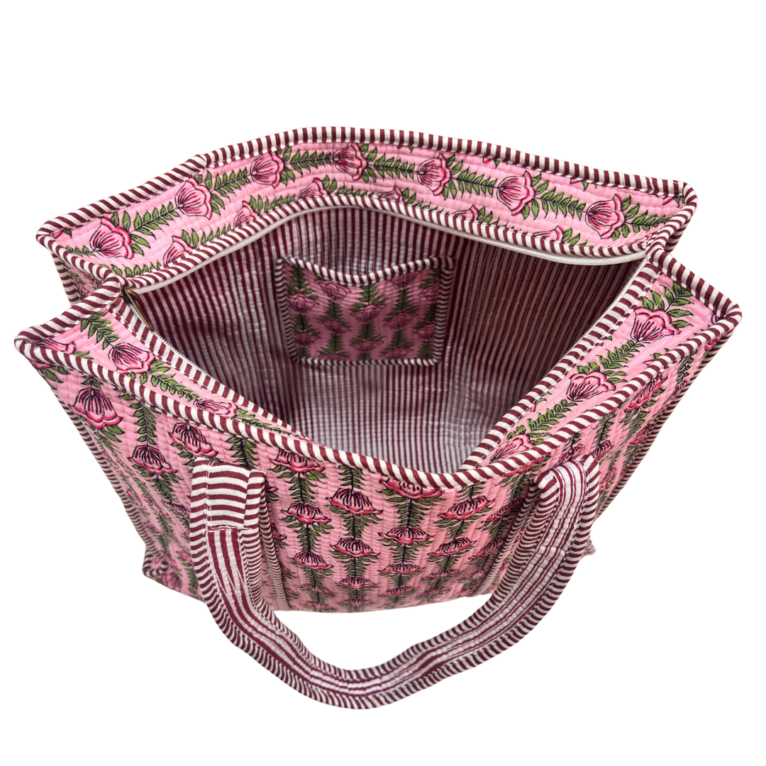 Quilted Cotton Shopping Tote Bag – Block Print, Handcrafted | The House of RajPadmini