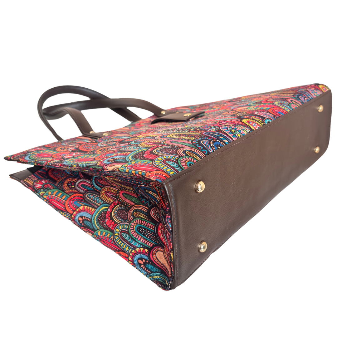 The Executive Rajasthani Print Laptop Tote Bag with Complimentary Pouch - The House of RajPadmini