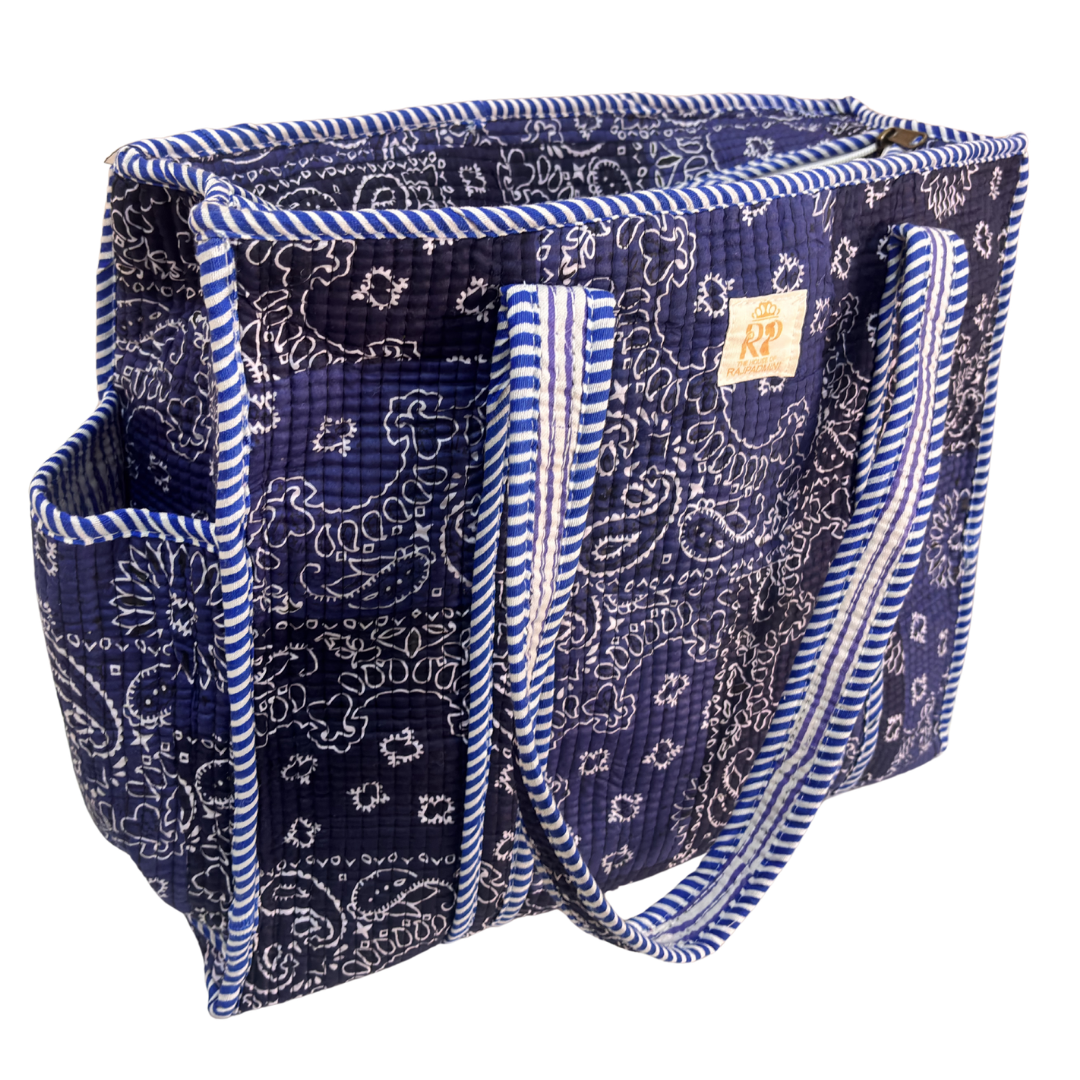 Artisan Quilted Bloom Quilted Cotton Tote - Handcrafted Shopping Companion
