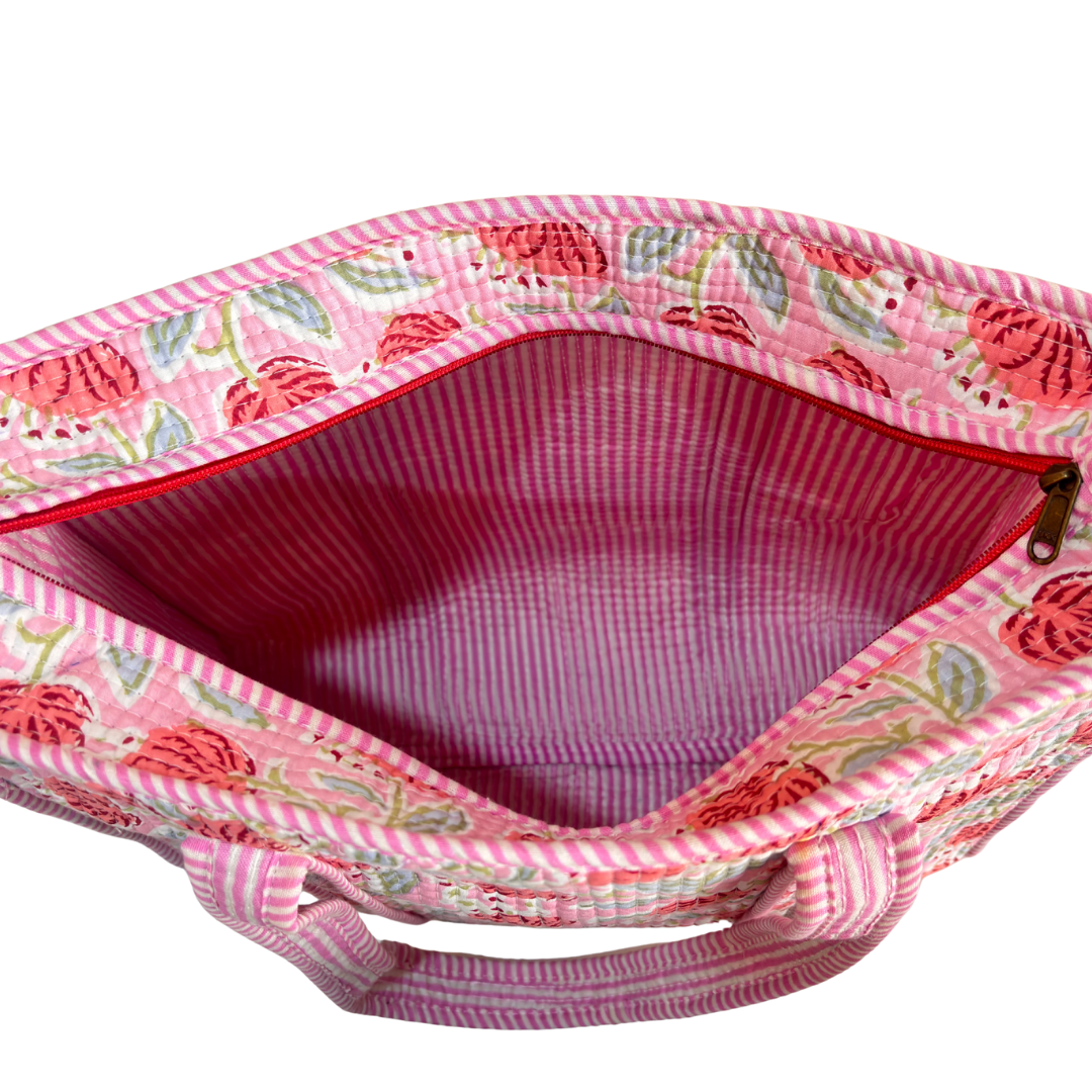 Artisan Quilted Bloom Cotton Tote - Handcrafted Shopping Companion