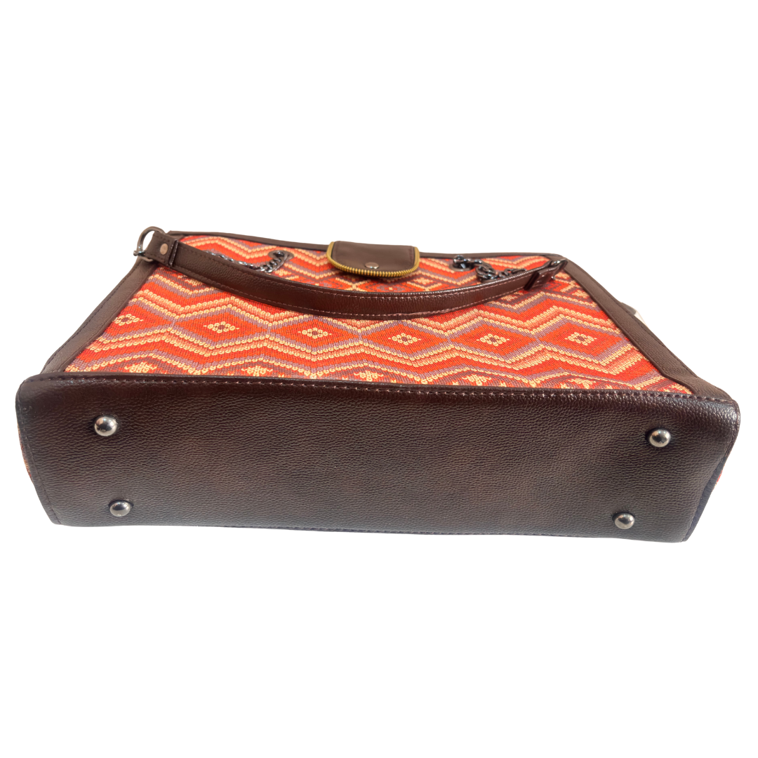 Chain Handle Tote Bag for Women | Rajasthani Block Print with Gold Chain Handles & Matching Pouch