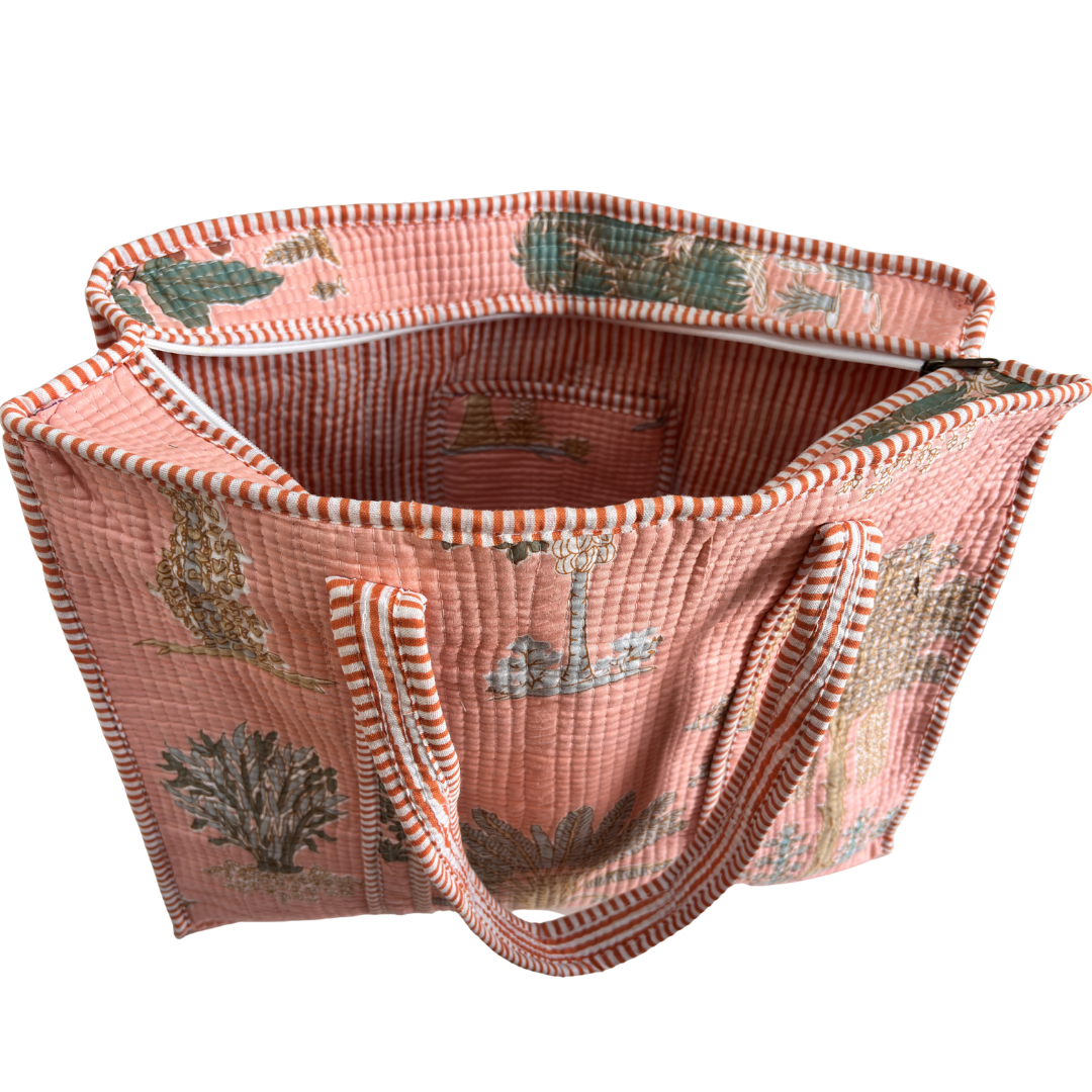Quilted Cotton Shopping Tote Bag – Block Print, Handcrafted | The House of RajPadmini