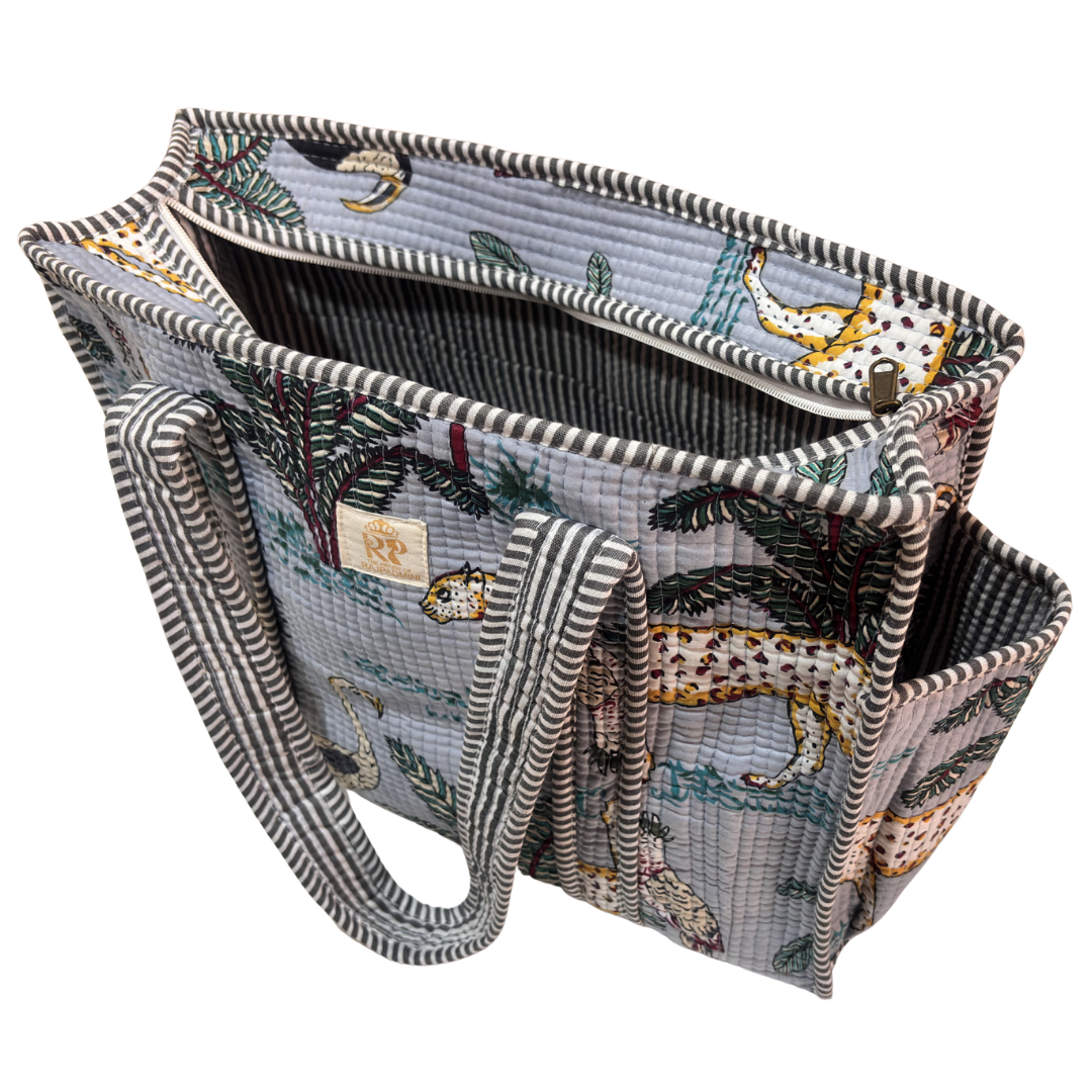 Artisan Quilted Bloom Quilted Cotton Tote - Handcrafted Shopping Companion