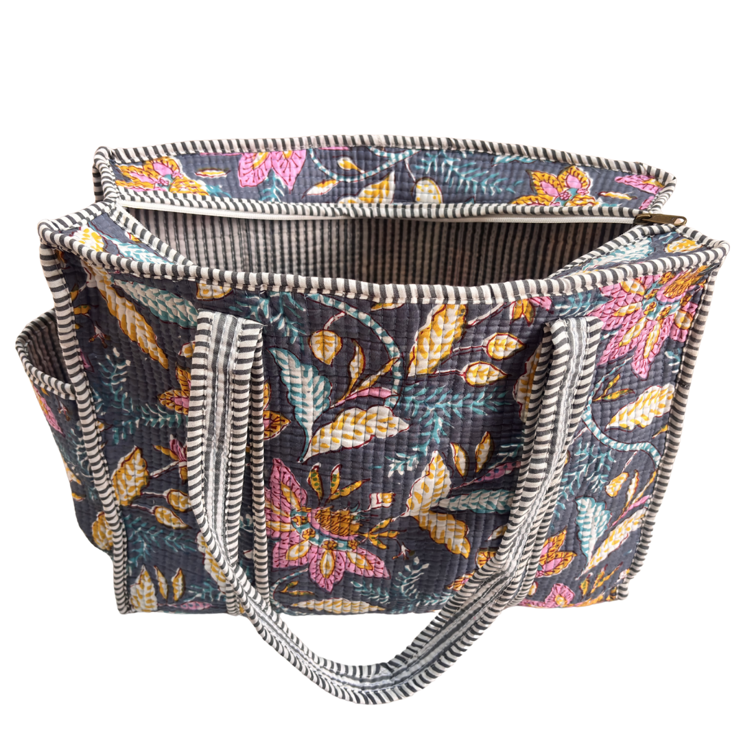 Artisan Quilted Bloom Quilted Cotton Tote - Handcrafted Shopping Companion