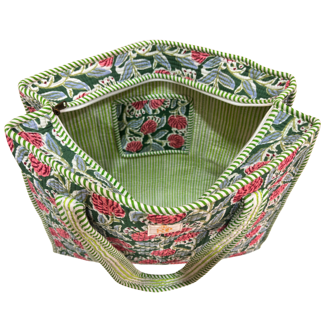 Quilted Cotton Shopping Tote Bag – Block Print, Handcrafted | The House of RajPadmini
