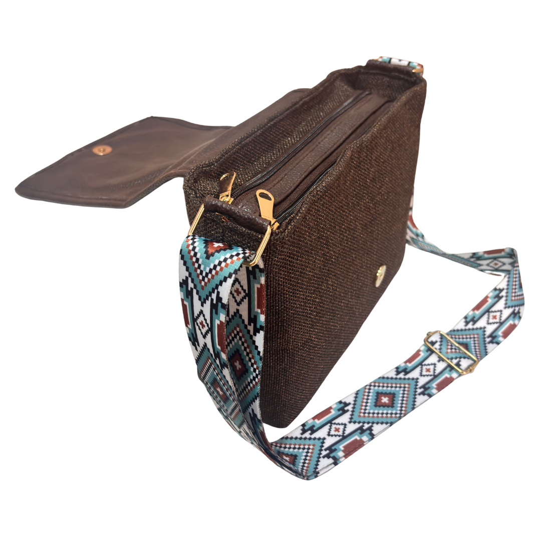 Medallion Embossed Jute Sling Bag