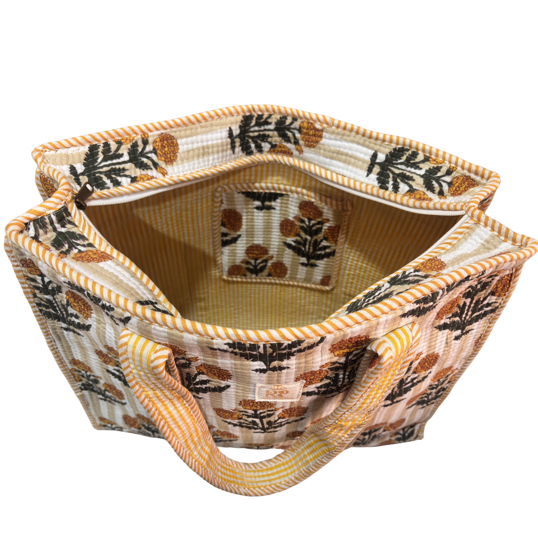 Quilted Cotton Shopping Tote Bag – Block Print, Handcrafted | The House of RajPadmini
