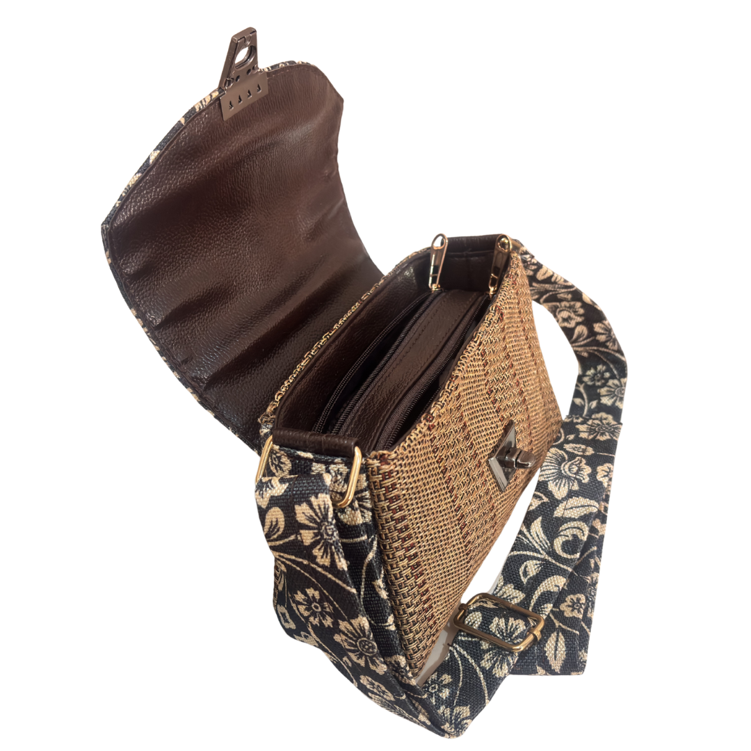 Handcrafted Jute Crossbody Sling Bag for Women — Double Partition Daily Sling with Cotton Lining | The House of RajPadmini