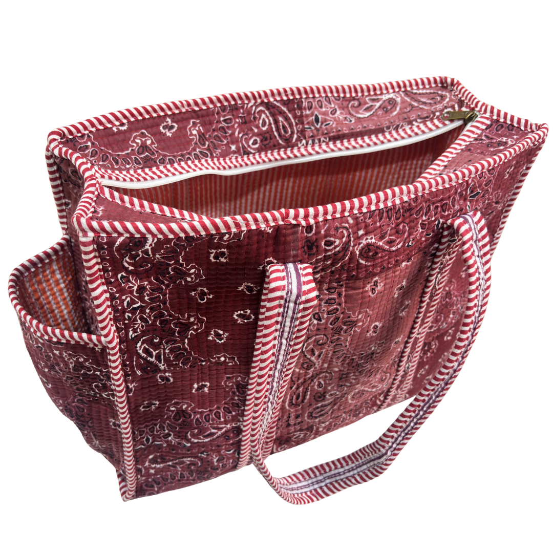 Artisan Quilted Bloom Quilted Cotton Tote - Handcrafted Shopping Companion