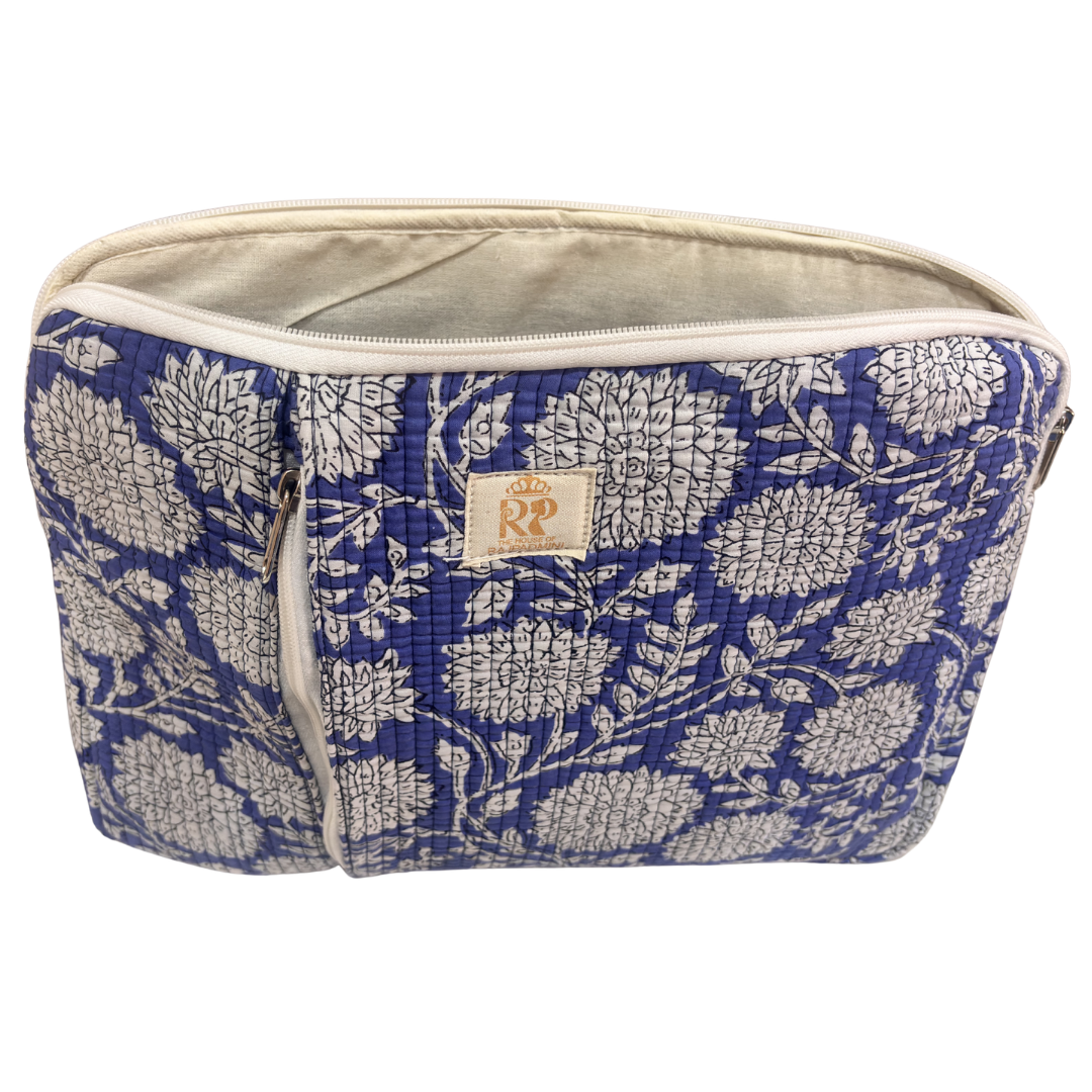 Quilted Cotton Laptop Sleeve with External Pocket — Handcrafted 14-inch Sleeve | The House of RajPadmini