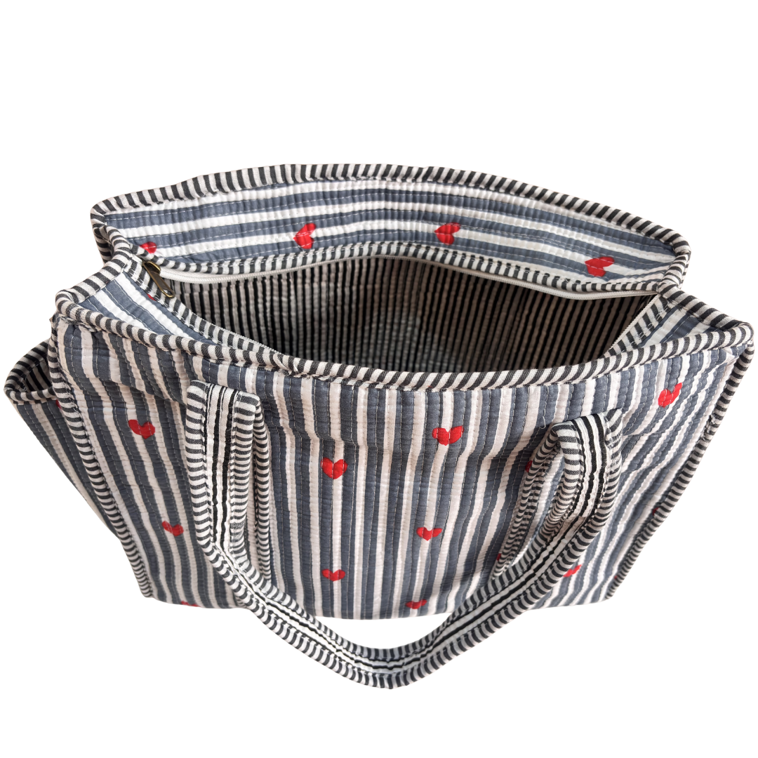 Artisan Quilted Bloom Quilted Cotton Tote - Handcrafted Shopping Companion