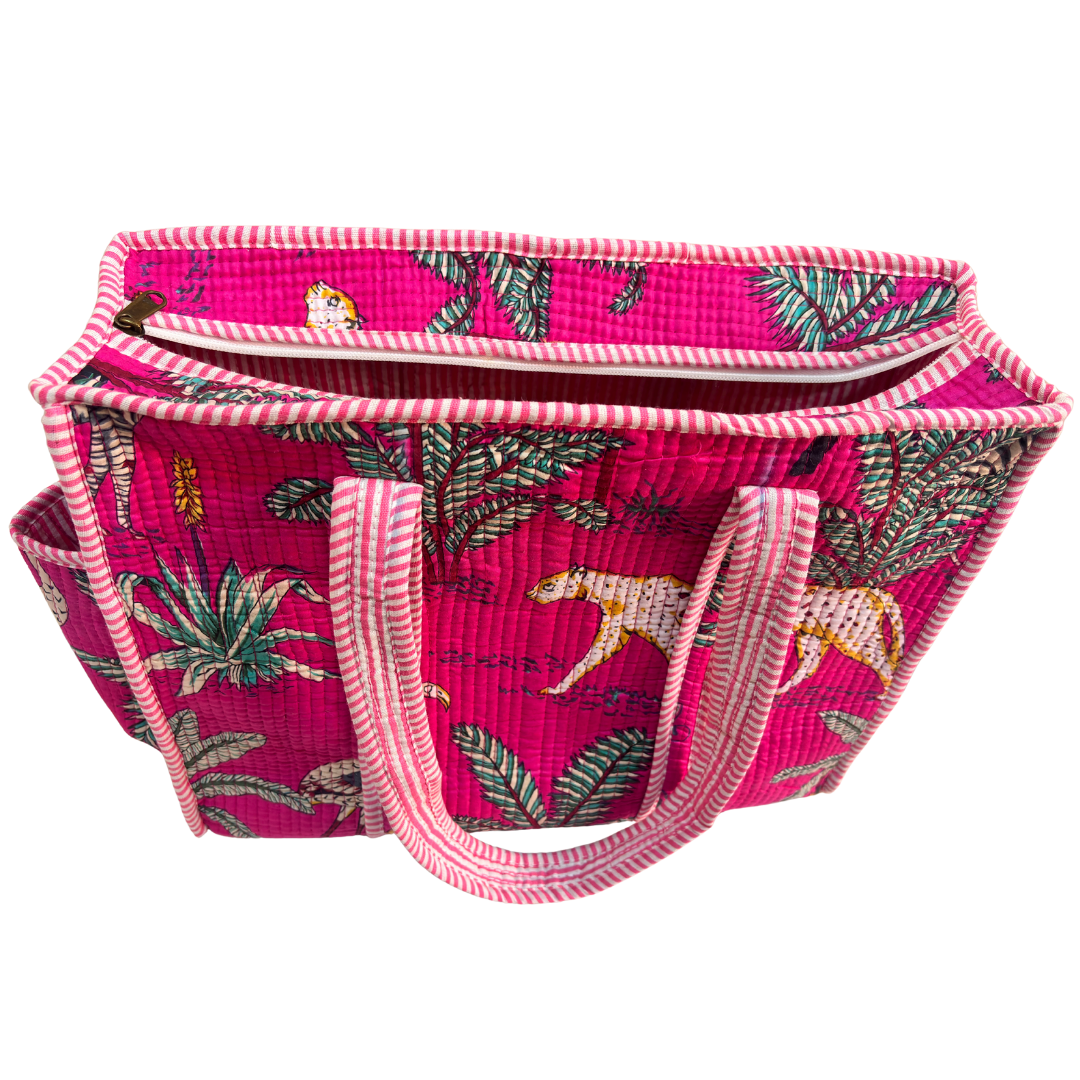 Artisan Quilted Bloom Quilted Cotton Tote - Handcrafted Shopping Companion