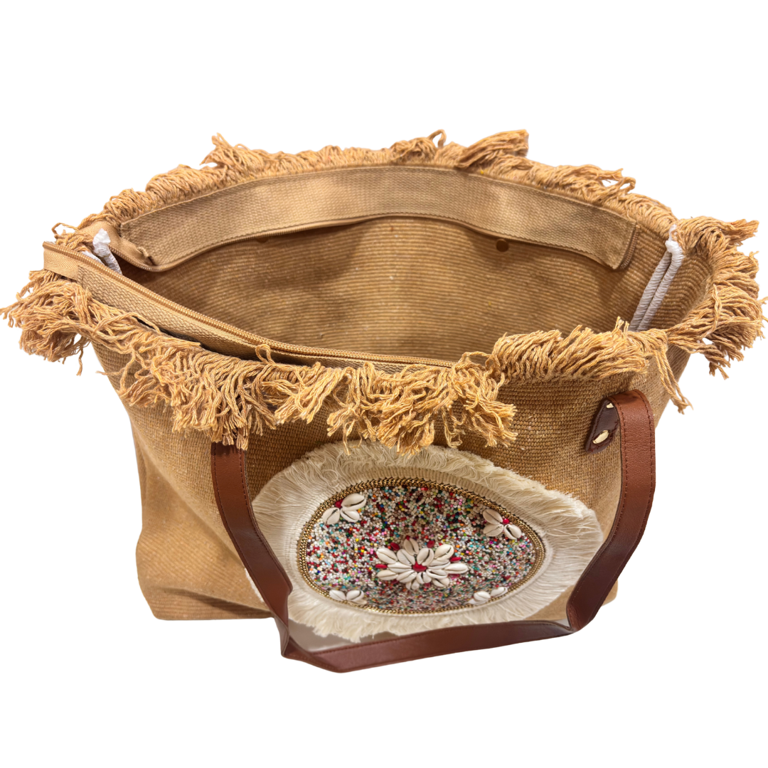 Beaded Canvas Tote Bag for Women | Hand-Embellished Bohemian Tote