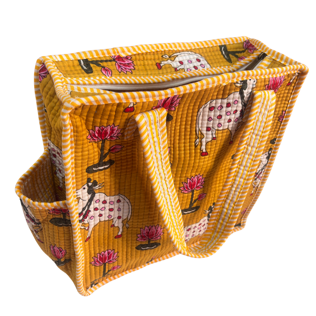 RajPadmini Handcrafted Quilted Cotton Ghar Se Mandir Edition - Tiffin & Pooja Carrier Collection
