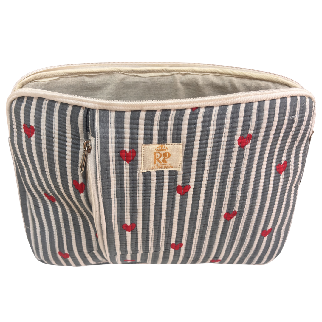 Quilted Cotton Laptop Sleeve with External Pocket — Handcrafted 14-inch Sleeve | The House of RajPadmini