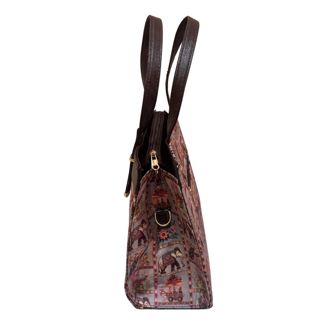 Rajwada Convertible Handbag for Women | Ethnic Chevron Print with Detachable Strap & Matching Pouch | Office to Evening