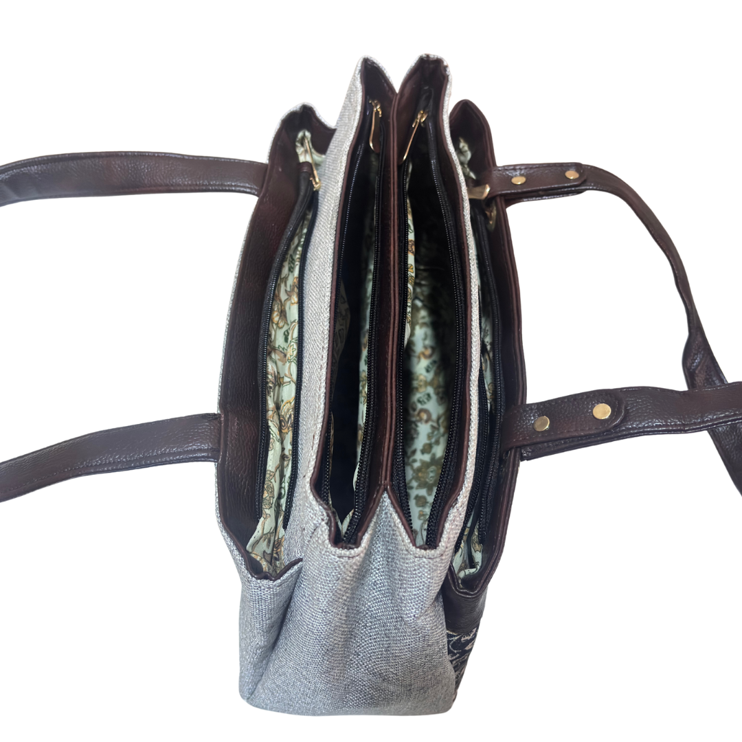 The House of RajPadmini Floral Print Tote Bag with Multiple Compartments