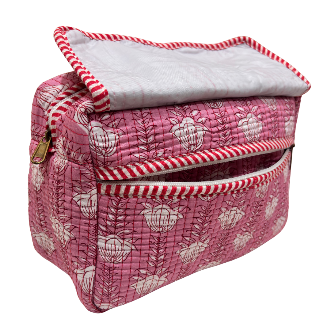 Multipurpose cosmetic case by RajPadmini — back view showing quilted cotton construction