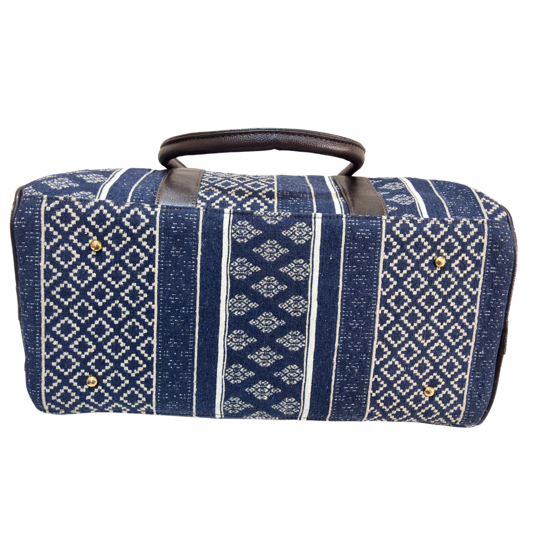 Jodhpur Blue cotton blend duffle bag styled as weekend travel and gym carry-on