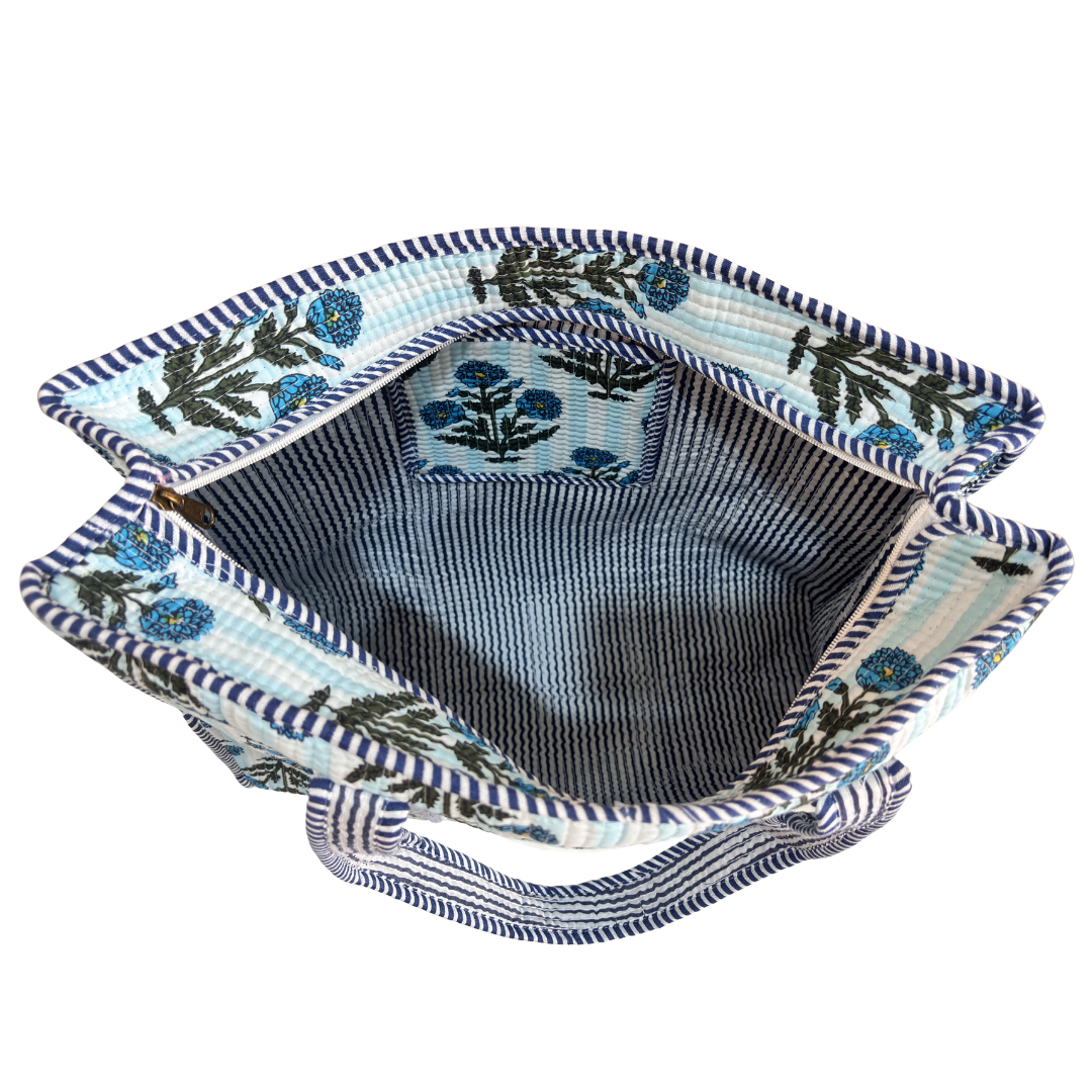 Quilted Cotton Shopping Tote Bag – Block Print, Handcrafted | The House of RajPadmini