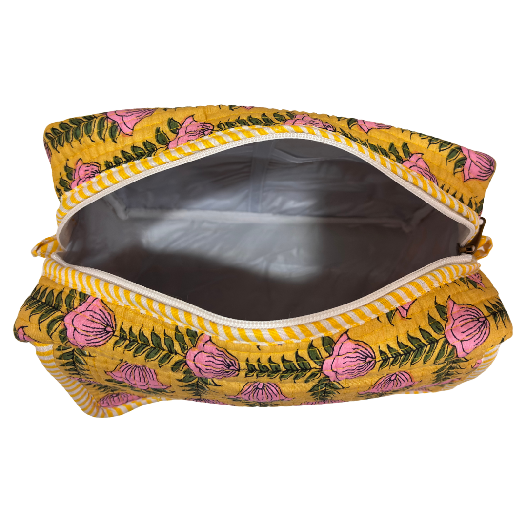 Multipurpose cosmetic case by RajPadmini — back view showing quilted cotton construction
