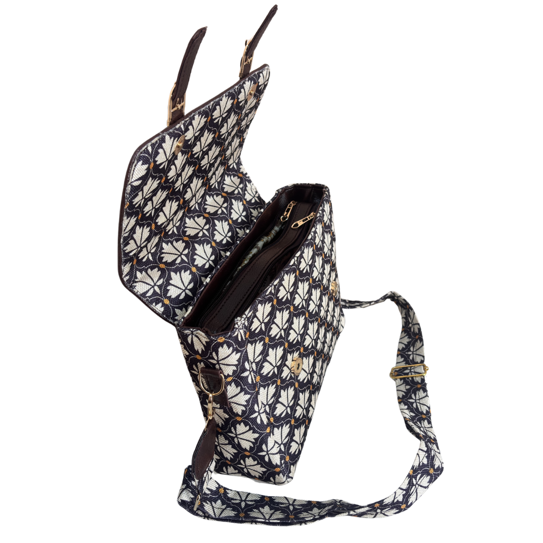 Grey Royal Bouquet Briefcase Sling styled for office and travel – 35.5 x 30.5 cm premium cotton blend bag