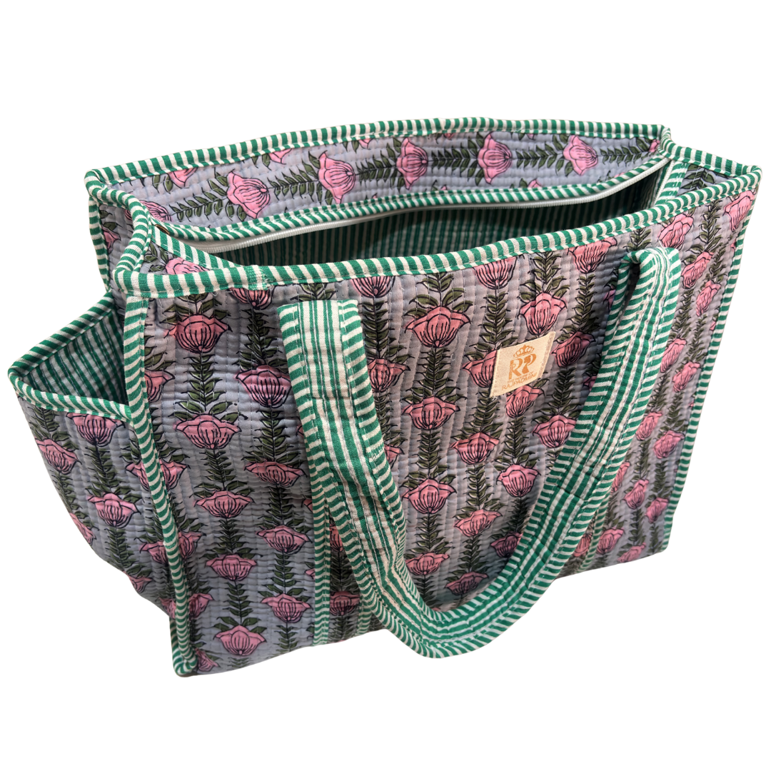 Artisan Quilted Bloom Quilted Cotton Tote - Handcrafted Shopping Companion