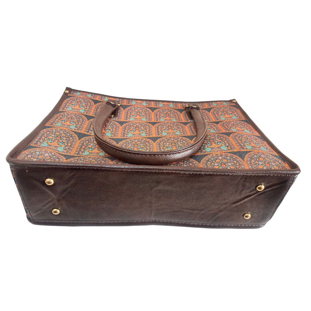Office Tote Bag for Women | Block Print Rajasthani Tote with Laptop Space & Matching Pouch