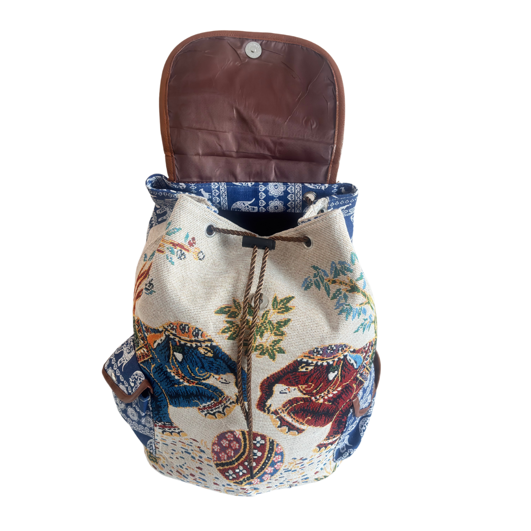 Trekking Paradise Edition: Canvas Elephant Football Print Drawstring Backpack