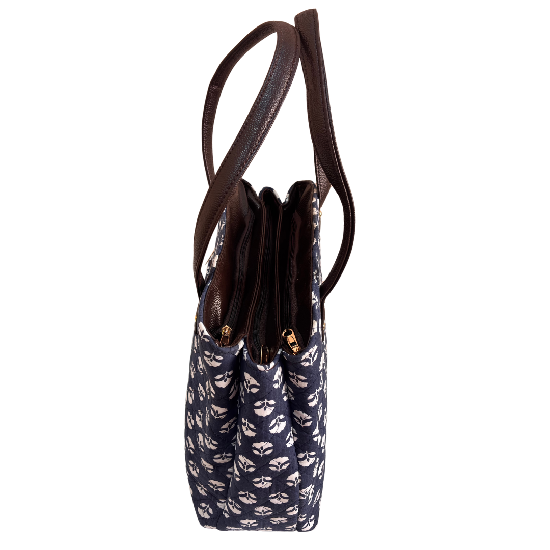 The House of RajPadmini Cross Quilted Cotton Tote Bag with Matching Pouch
