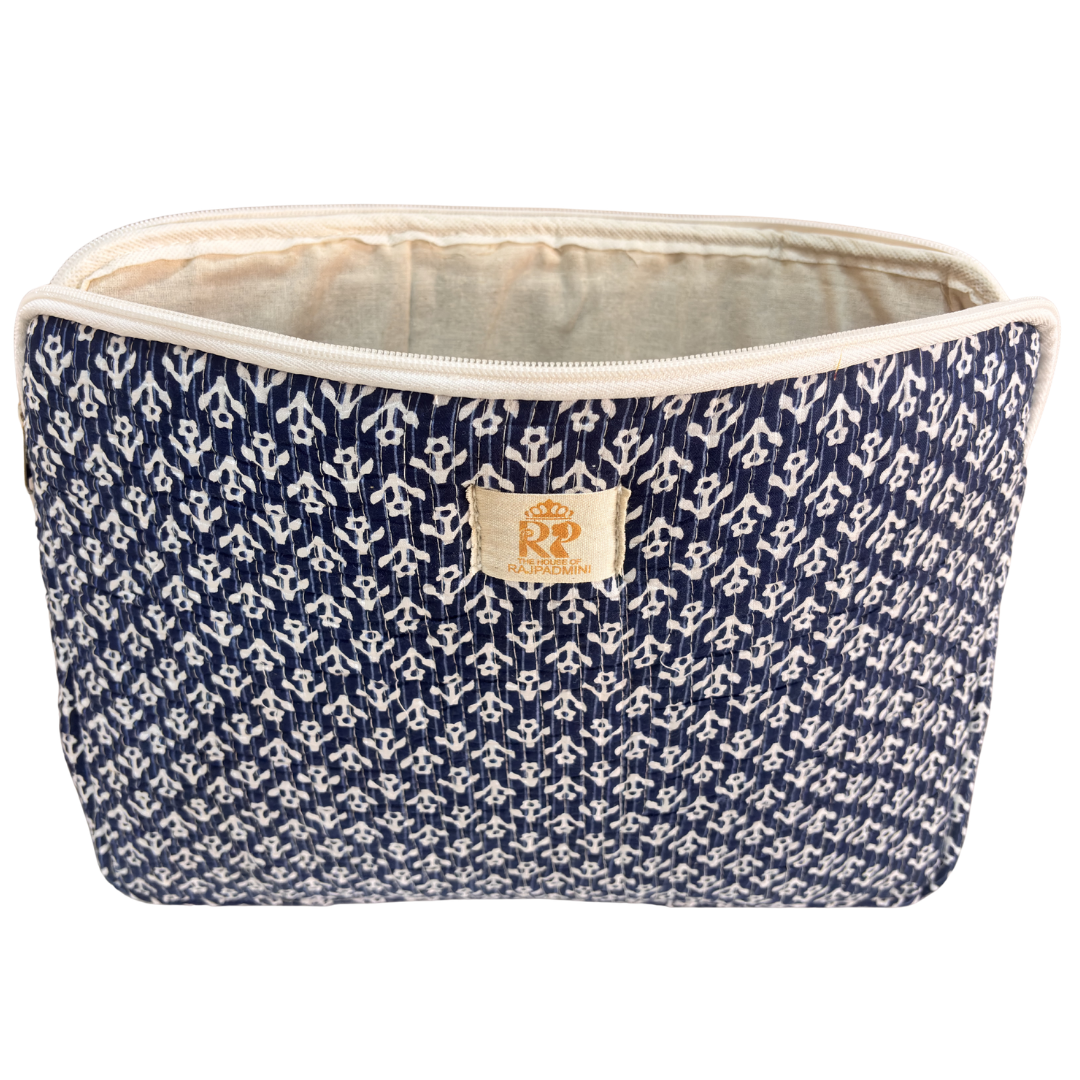 Indigo Blue laptop sleeve side profile with reliable full-perimeter zip closure