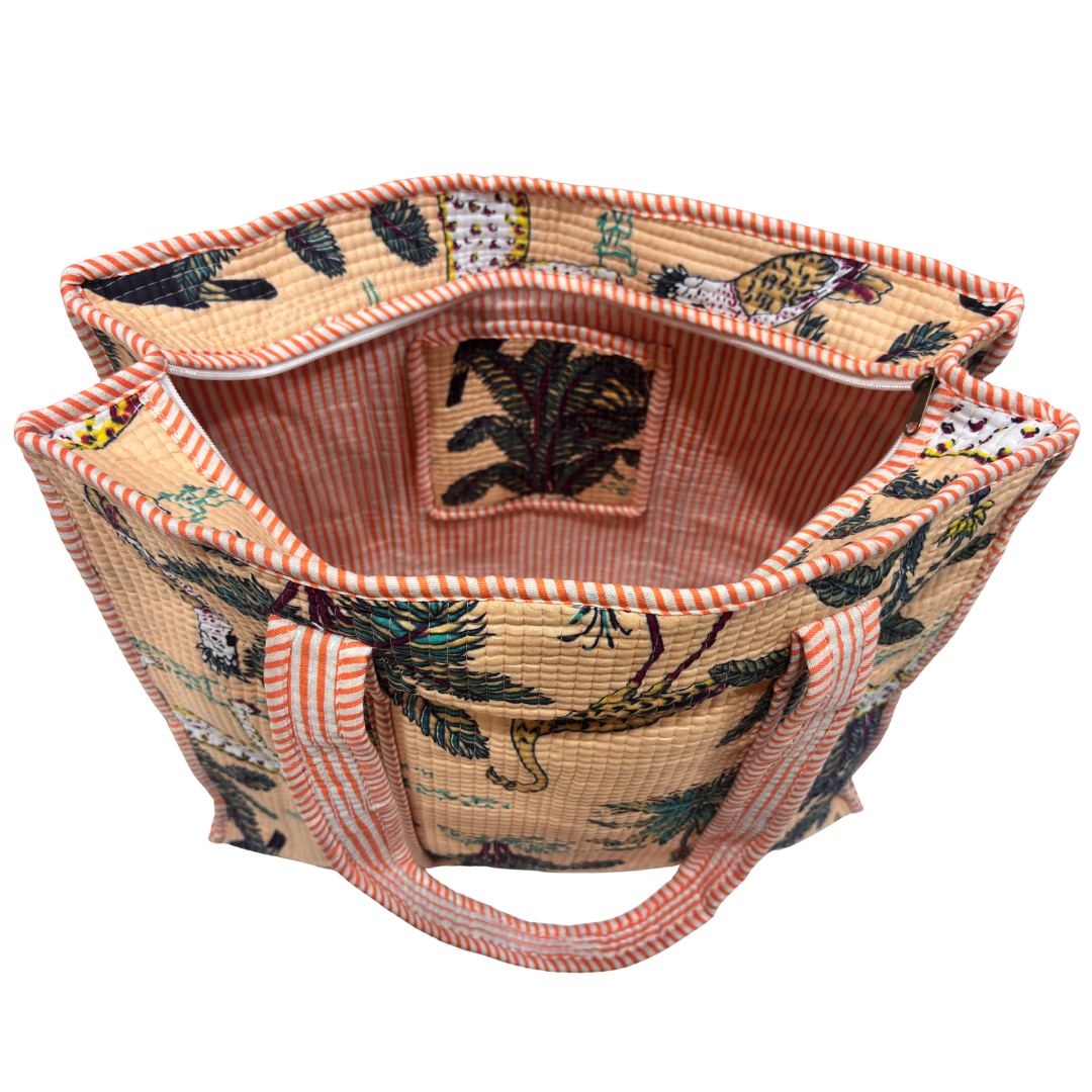 Quilted Cotton Shopping Tote Bag – Block Print, Handcrafted | The House of RajPadmini