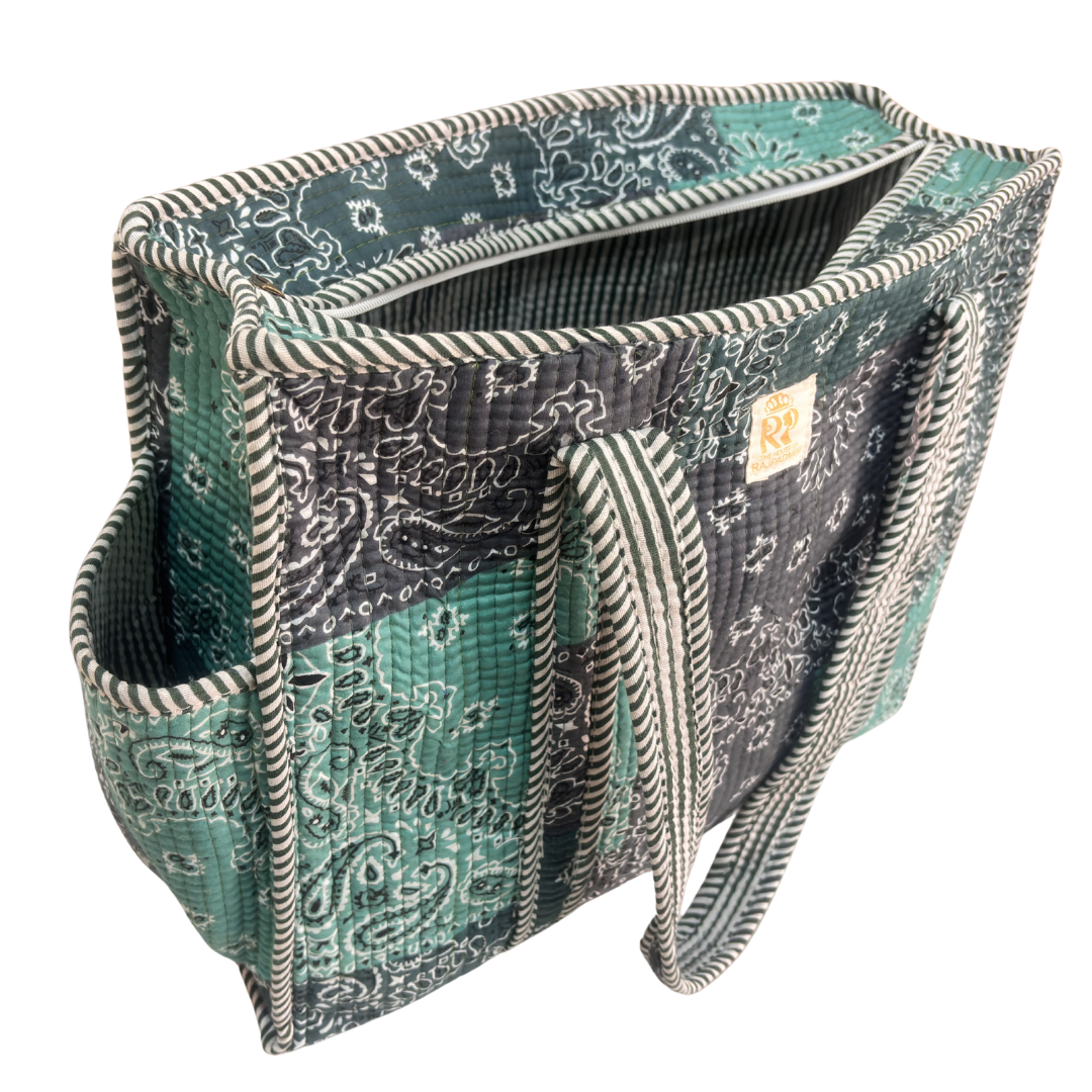 Artisan Quilted Bloom Quilted Cotton Tote - Handcrafted Shopping Companion