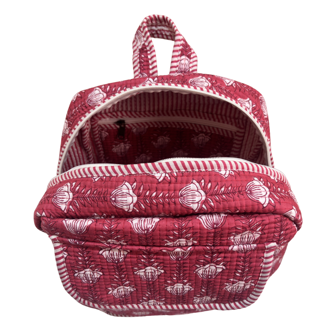 Pink quilted backpack dimensions — fits 13-inch laptop, college bag