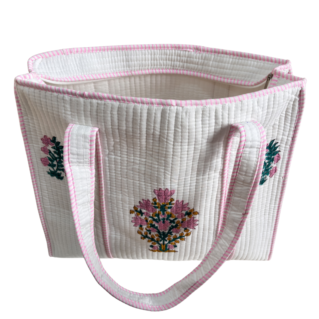 Quilted Cotton Shopping Tote Bag – Block Print, Handcrafted | The House of RajPadmini