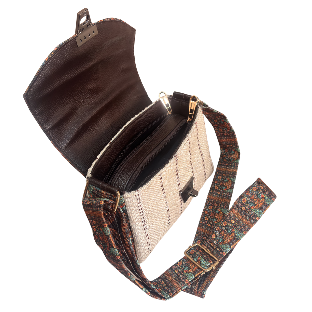 Handcrafted Jute Crossbody Sling Bag for Women — Double Partition Daily Sling with Cotton Lining | The House of RajPadmini