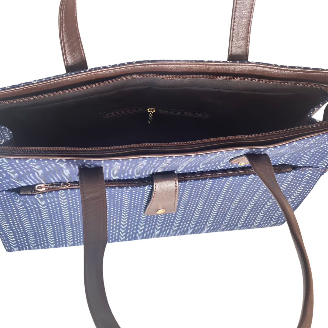 The Executive Blue Laptop Tote Bag with Complimentary Pouch - The House of RajPadmini