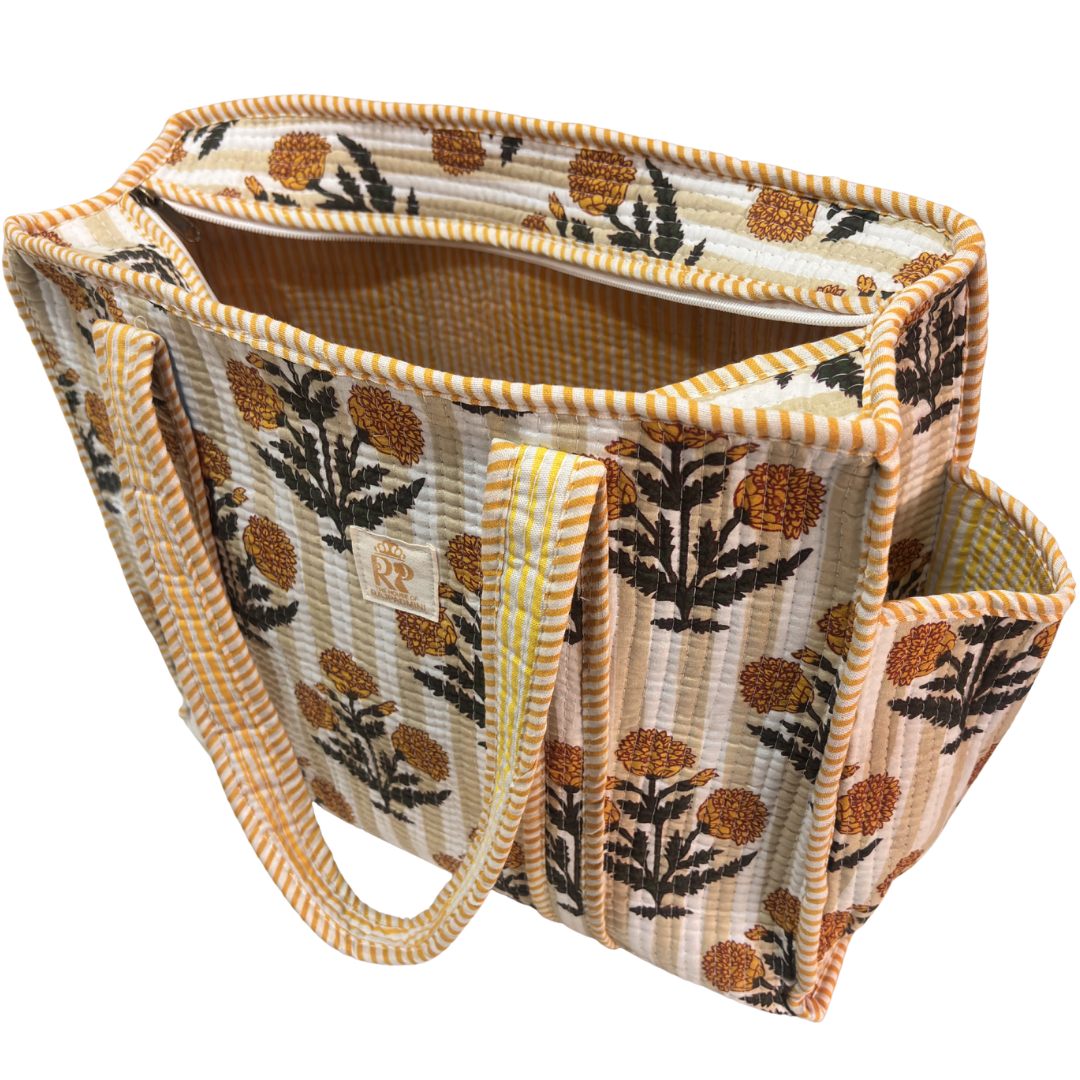 Artisan Quilted Bloom Quilted Cotton Tote - Handcrafted Shopping Companion