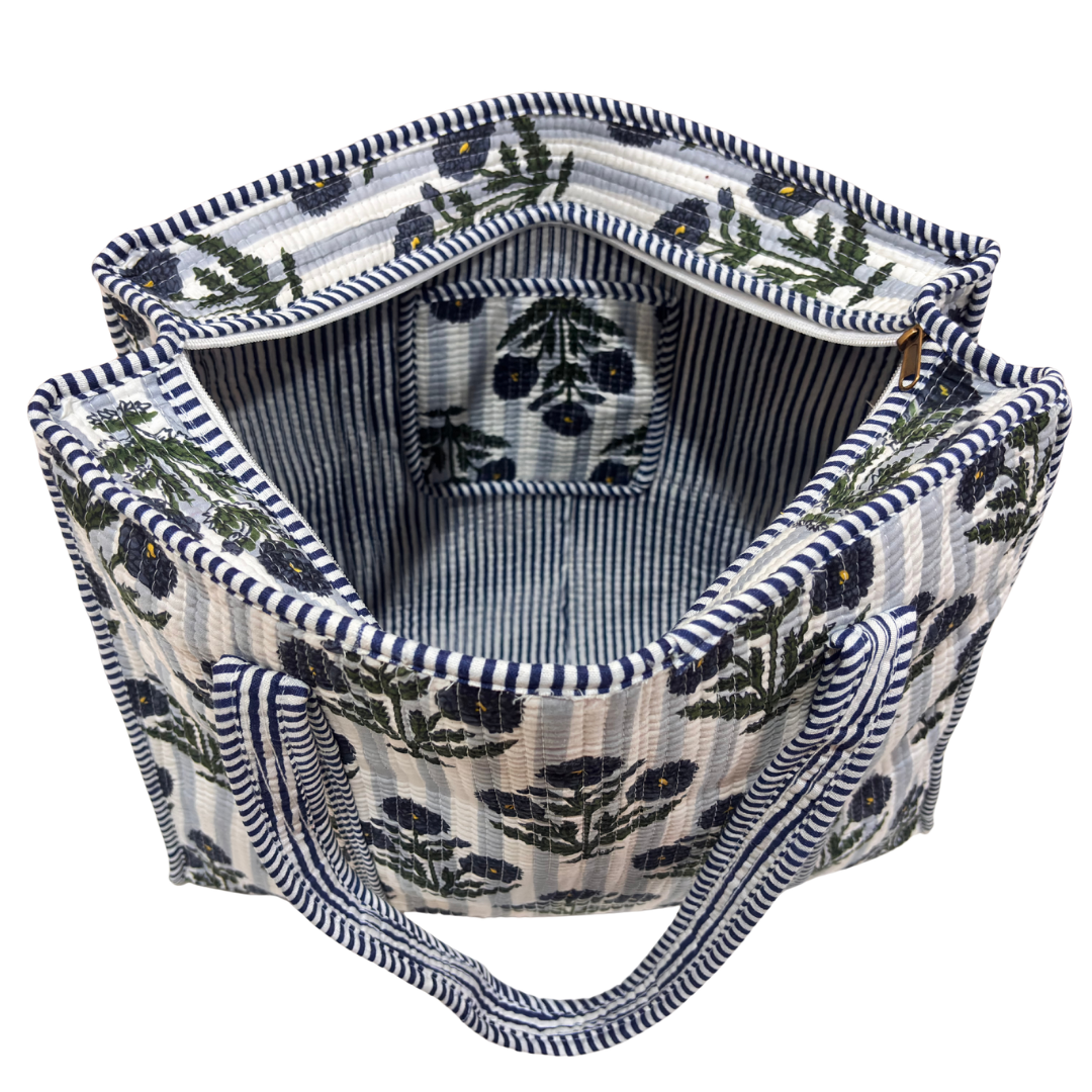 Quilted Cotton Shopping Tote Bag – Block Print, Handcrafted | The House of RajPadmini