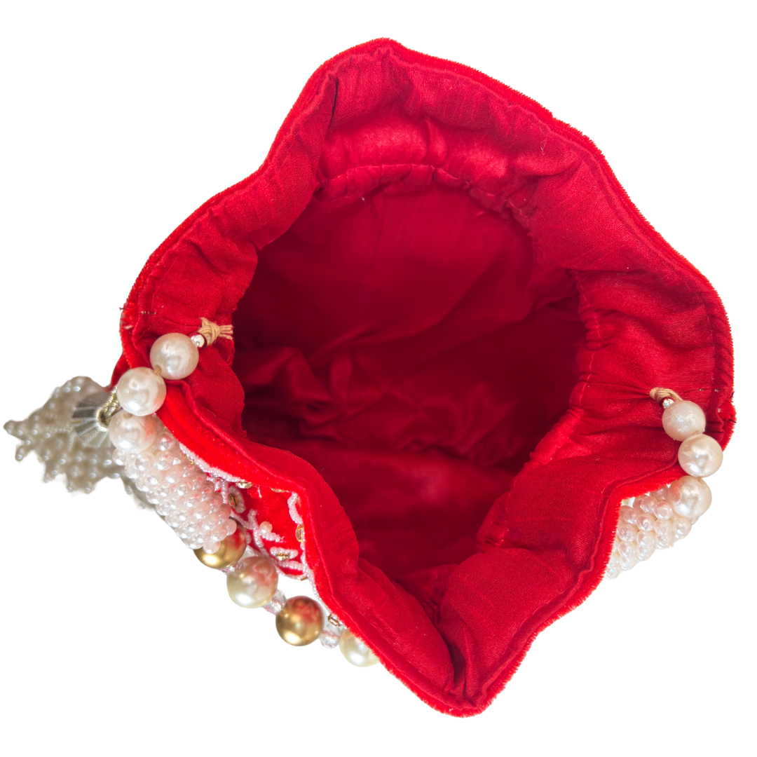 The House of RajPadmini Velvet Pearl Embroidered Potli Bag