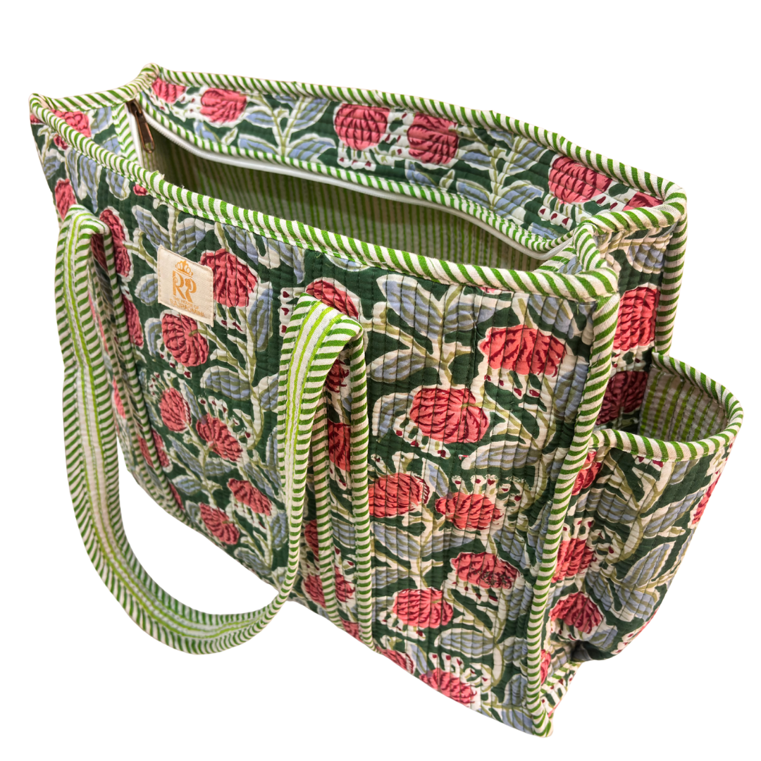Artisan Quilted Bloom Quilted Cotton Tote - Handcrafted Shopping Companion