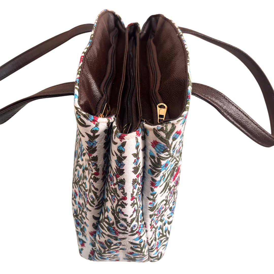 The House of RajPadmini Cross Quilted Cotton Tote Bag with Matching Pouch
