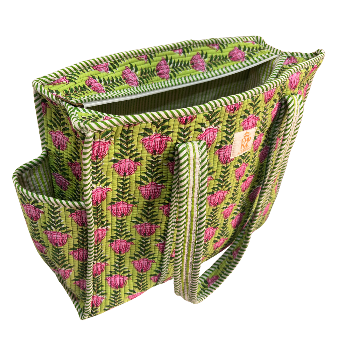 Artisan Quilted Bloom Quilted Cotton Tote - Handcrafted Shopping Companion