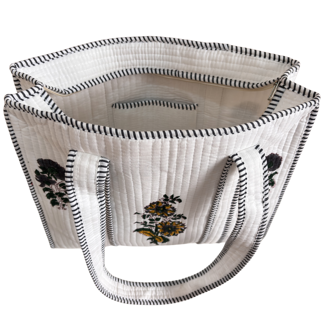 Artisan Quilted Bloom Quilted Cotton Tote - Handcrafted Shopping Companion