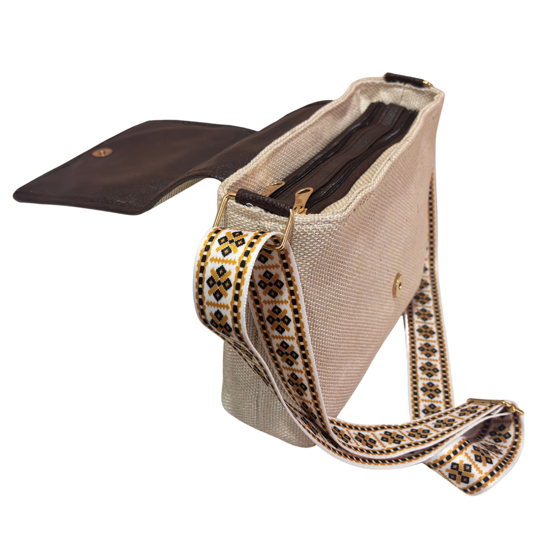 Medallion Embossed Jute Sling Bag