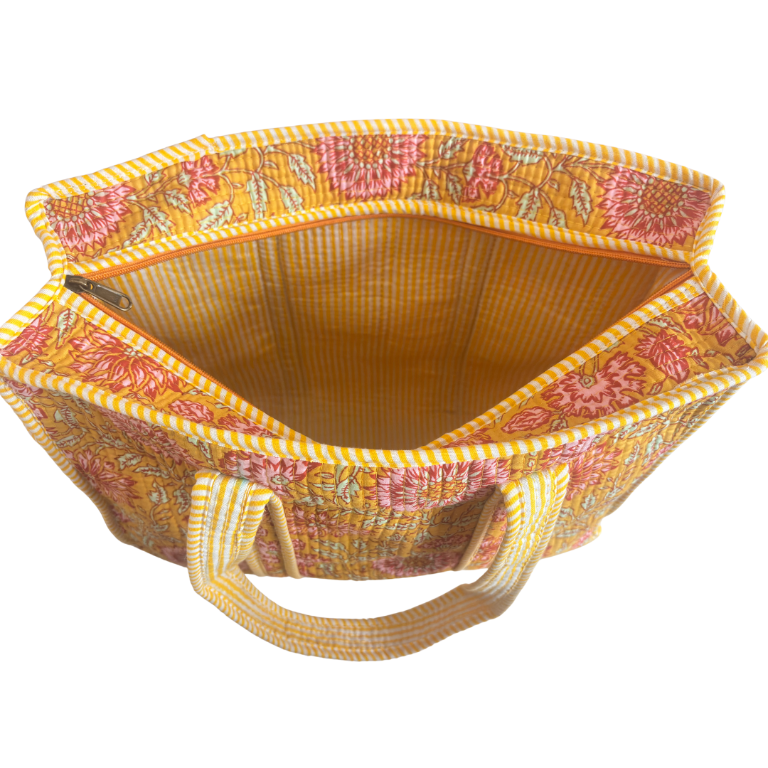 Artisan Quilted Bloom Cotton Tote - Handcrafted Shopping Companion