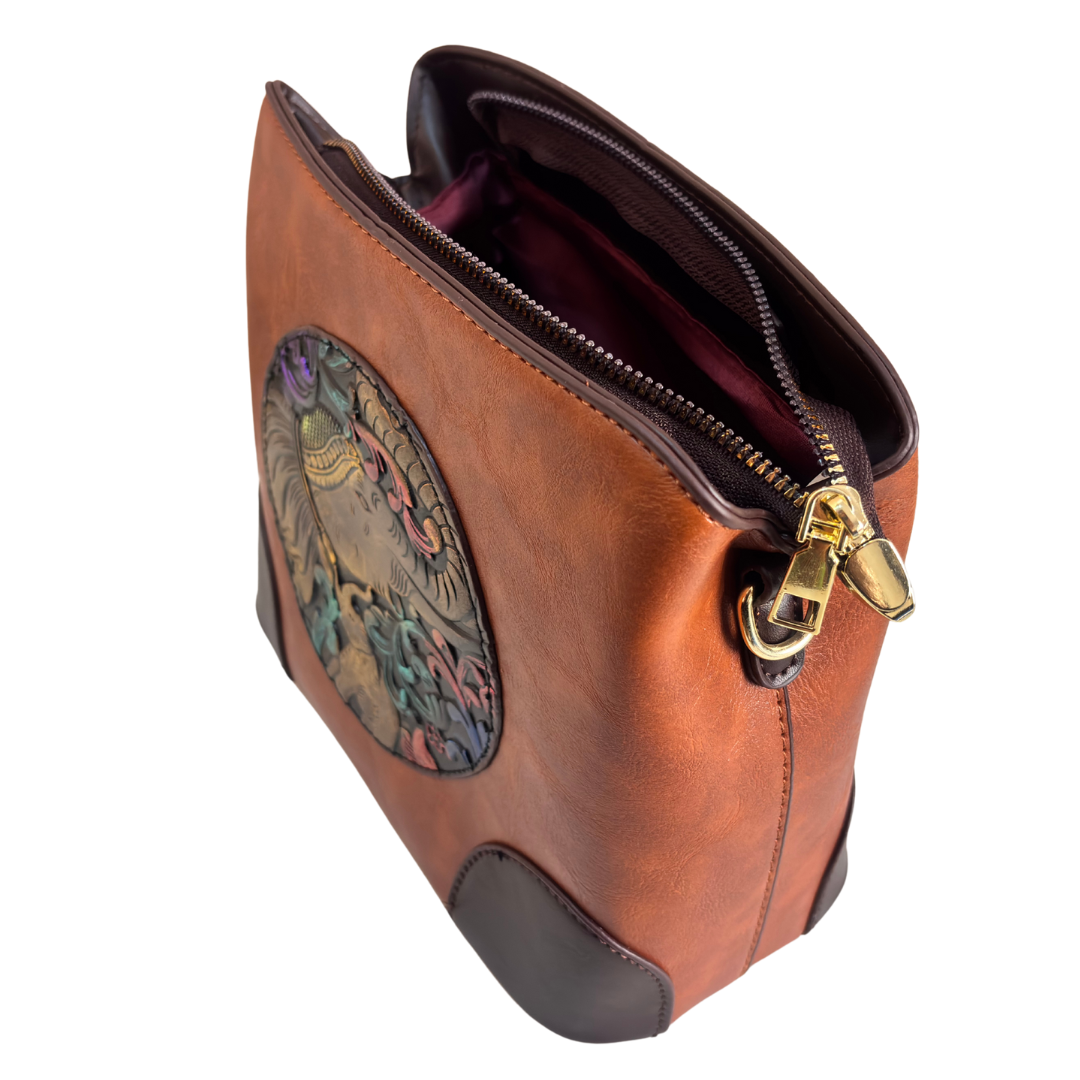 The House of RajPadmini Amber Fort Gajraj Edition | Embossed Elephant Medallion Handbag with Convertible Strap
