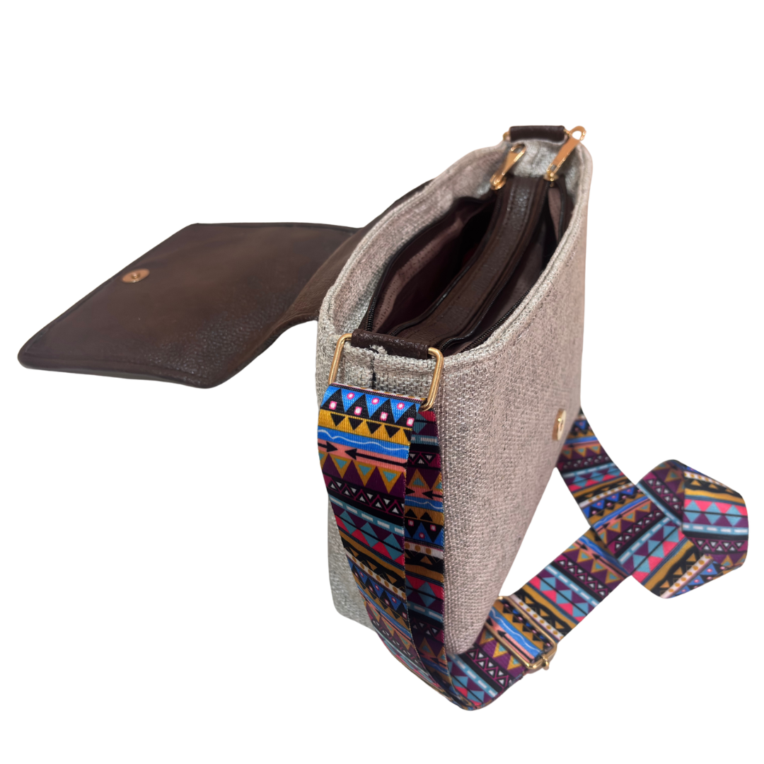 Medallion Embossed Jute Sling Bag